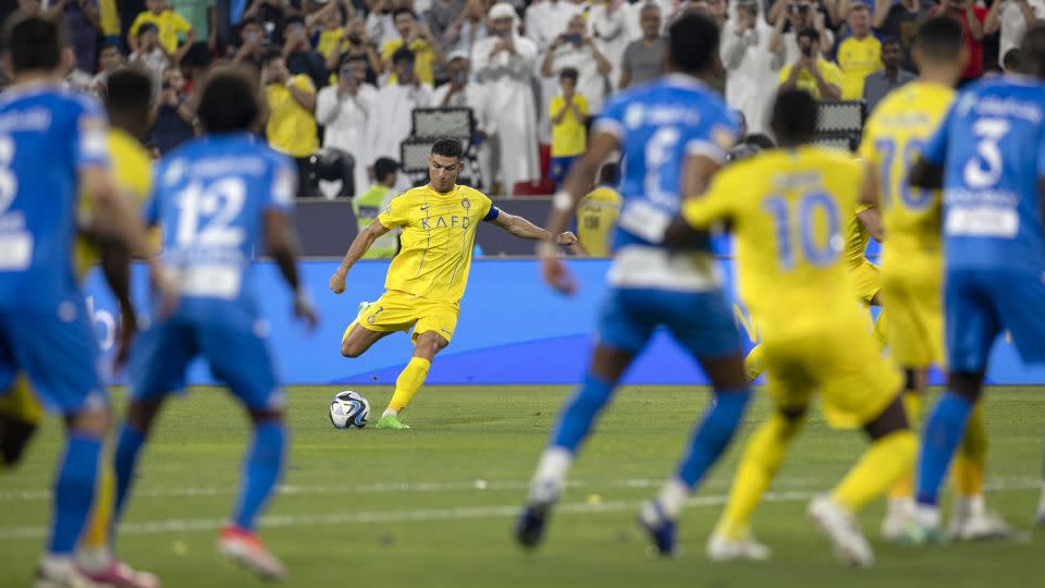 Ronaldo takes a free-kick against Al-Hilal last month. - Neville Hopwood/Getty Images