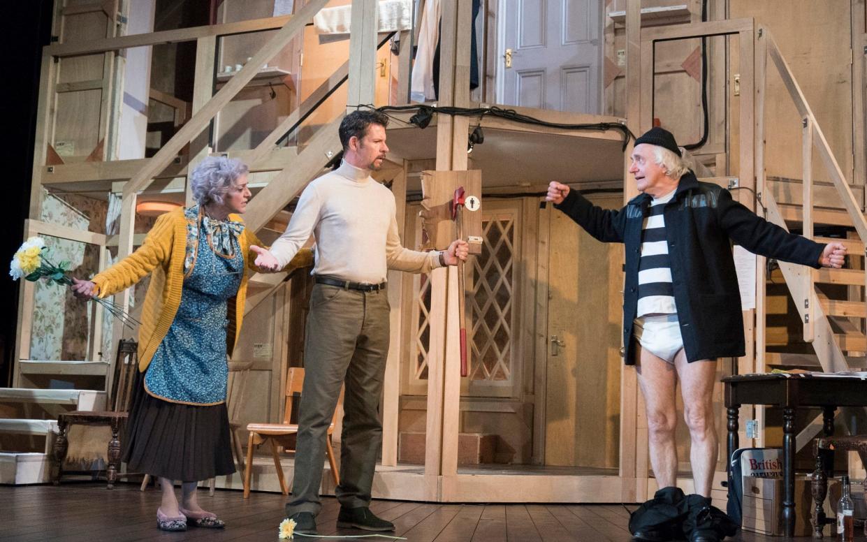 Meera Syal, Lloyd Owen and Simon Rouse in Noises Off - Alastair Muir