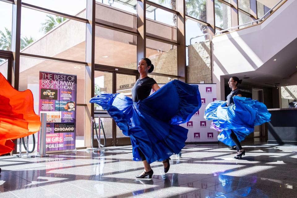 Ximena Parra and Mayra Muñoz of Grupo Folklorio Tonantzin rehearse ahead of their performance at the 26th annual McCallum Theatre Open Call Talent Project.