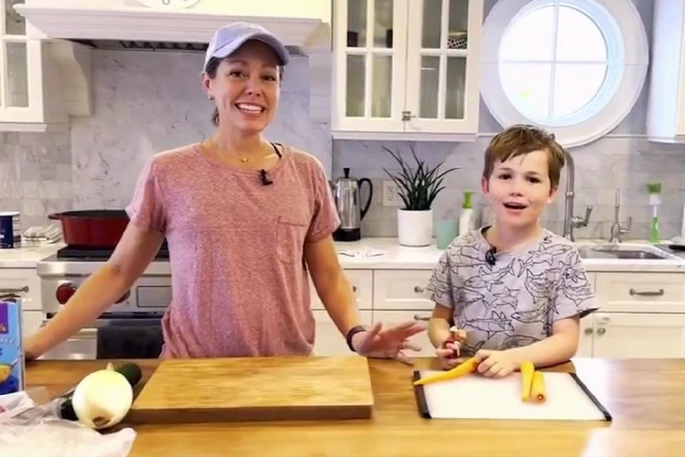 <p>Brian Fichera/Dylan Dreyer Instagram</p> Dylan Dreyer and her son Calvin, 6, cook together on Instagram 