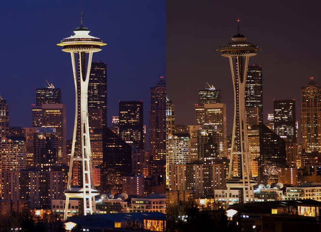 Earth Hour 2010. The Space Needle and Cityscape before the lights are switched off, Seattle, Washington, USA. <br> <a href="http://www.worldwildlife.org/sites/earthhour/index.html" rel="nofollow noopener" target="_blank" data-ylk="slk:For more information about Earth Hour 2012, visit WWF.;elm:context_link;itc:0;sec:content-canvas" class="link ">For more information about Earth Hour 2012, visit WWF.</a>