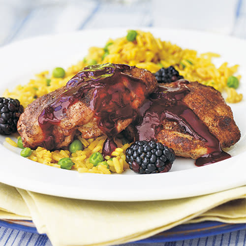 Five-Spice Grilled Chicken Thighs with Blackberry Glaze