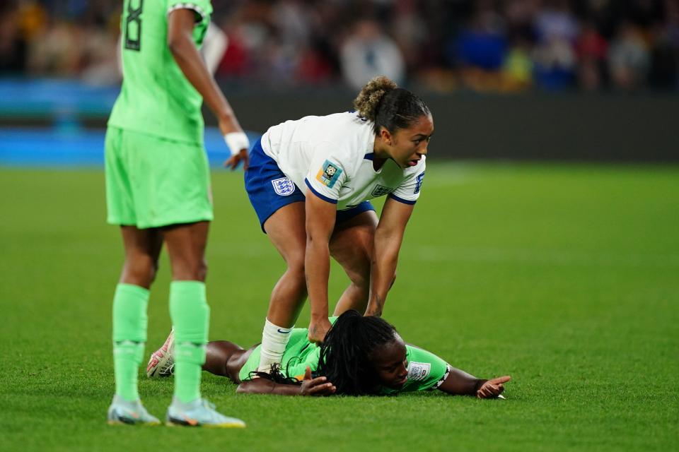 Lauren James’ stamp on Michelle Alozie earned a red card (PA Wire)