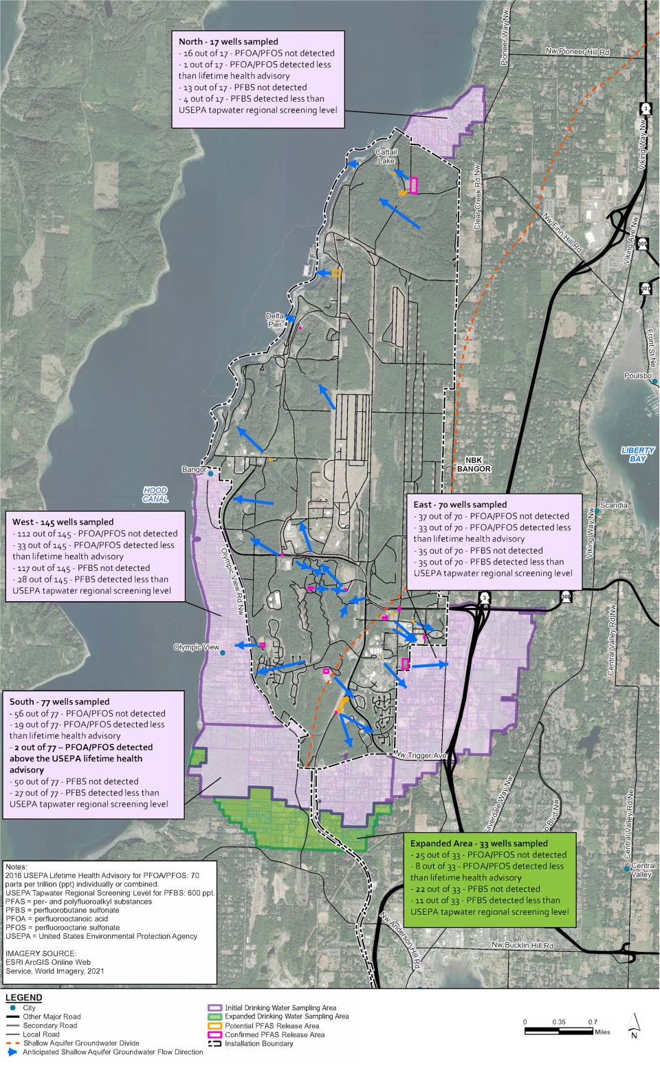 The Navy test drinking water wells in the surrounding area of Naval Base Kitsap-Bangor beginning in 2020.