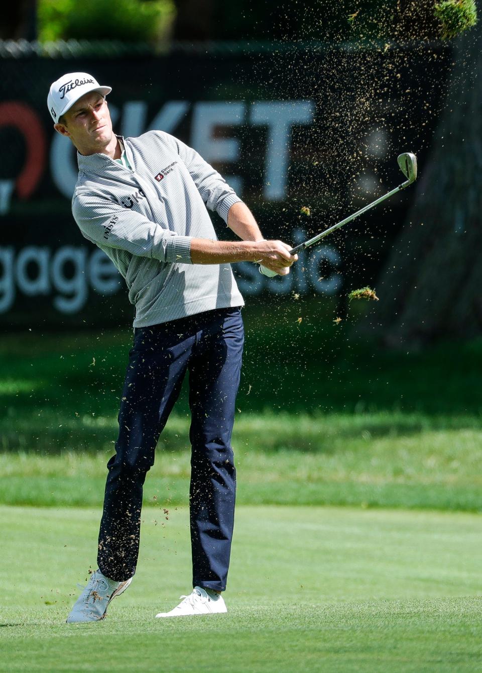 Will Zalatoris hits an approach shot from the eighth fairway  during the second round of Rocket Mortgage Classic at the Detroit Golf Club in Detroit on Friday, July 2, 2021.