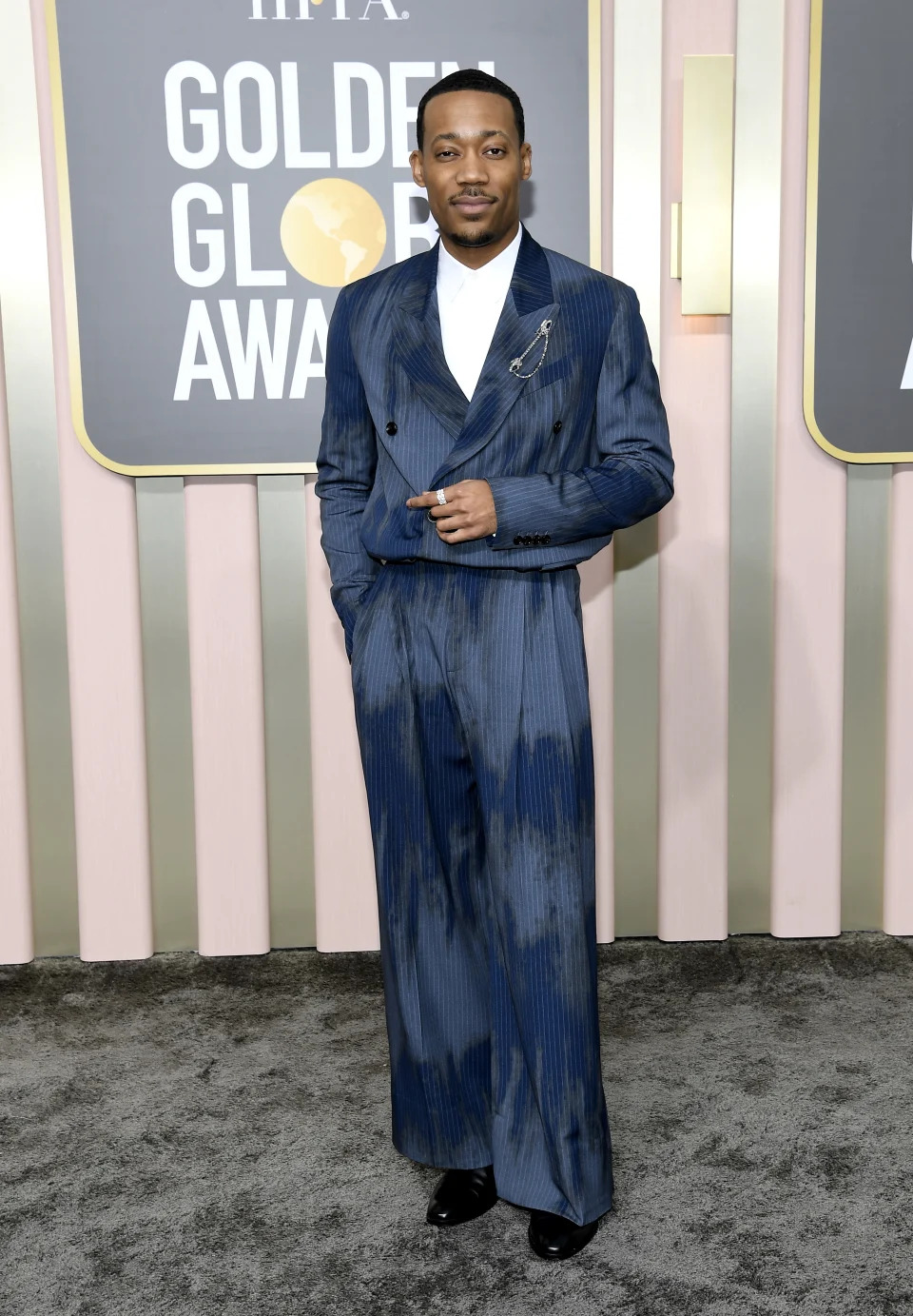 BEVERLY HILLS, CALIFORNIA - JANUARY 10: 80th Annual GOLDEN GLOBE AWARDS -- Pictured: Tyler James Williams arrives at the 80th Annual Golden Globe Awards held at the Beverly Hilton Hotel on January 10, 2023 in Beverly Hills, California. --  (Photo by Kevork Djansezian/NBC via Getty Images)