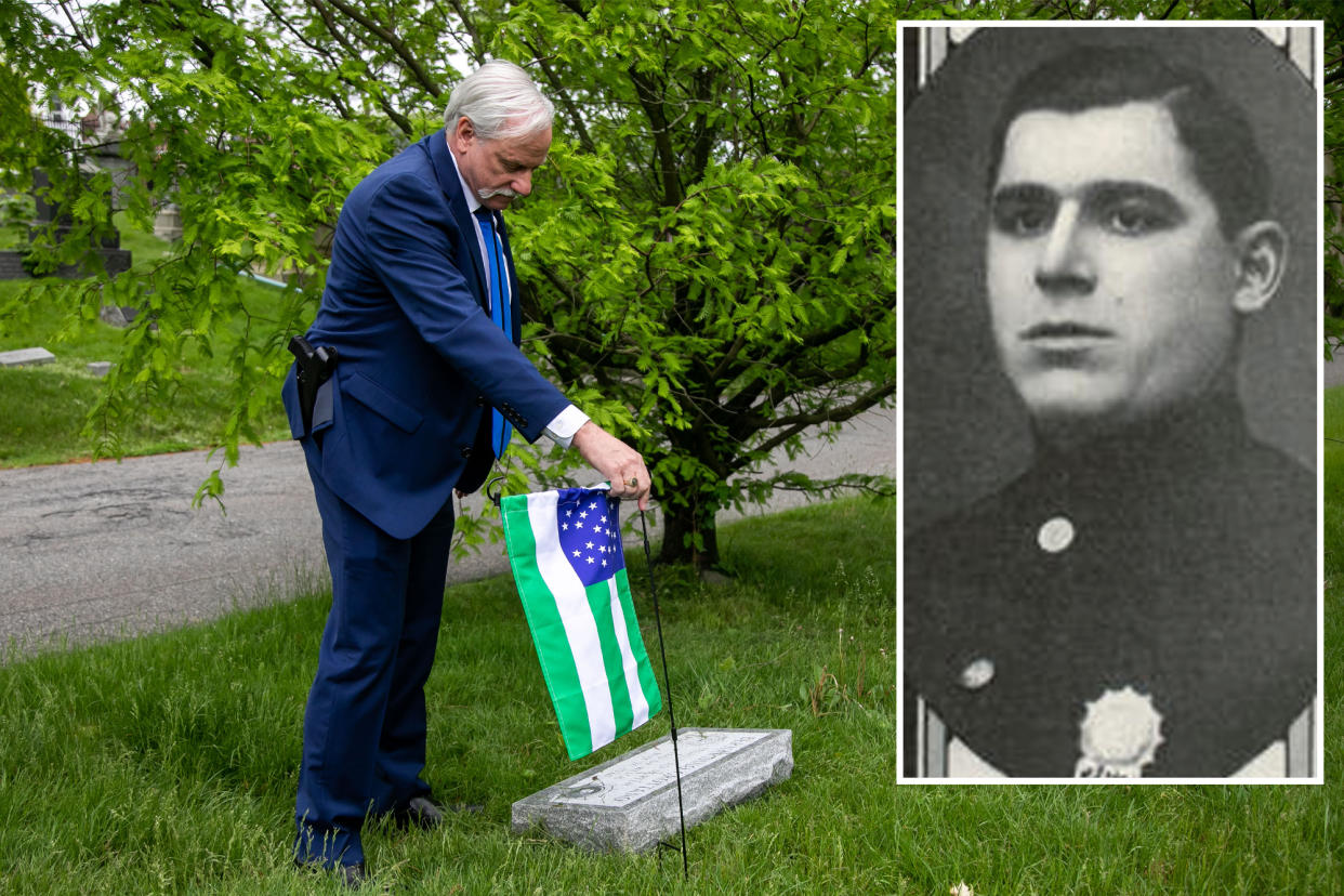 Retired police officer at Green-Wood Cemetery.