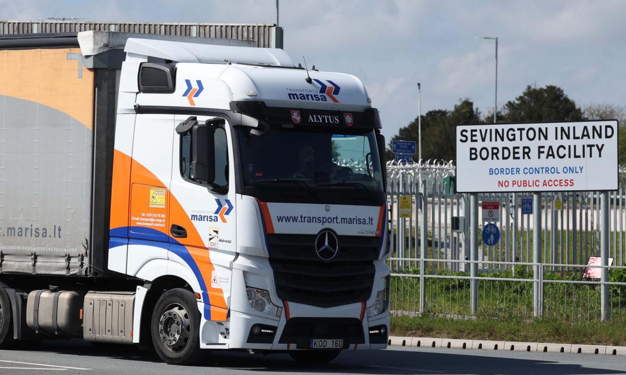 <span>The Sevington border control post in Ashford, Kent, serves imports coming through Dover. It is the UK’s only 24/7 border post</span><span>Photograph: Neil Hall/EPA</span>