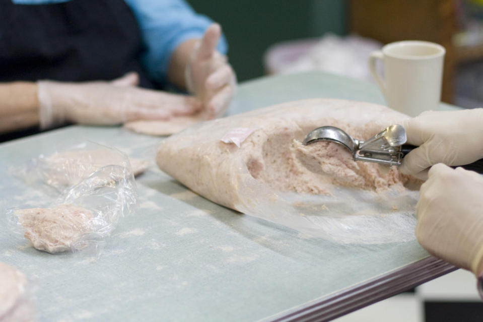 Slugburgers are made with pork at Borroum's Drug Store