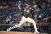 Washington Nationals starting pitcher Jake Irvin throws to a Miami Marlins batter during the second inning of a baseball game Friday, Sept. 1, 2023, in Washington. (AP Photo/Nick Wass)