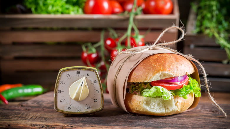 burger with kitchen timer