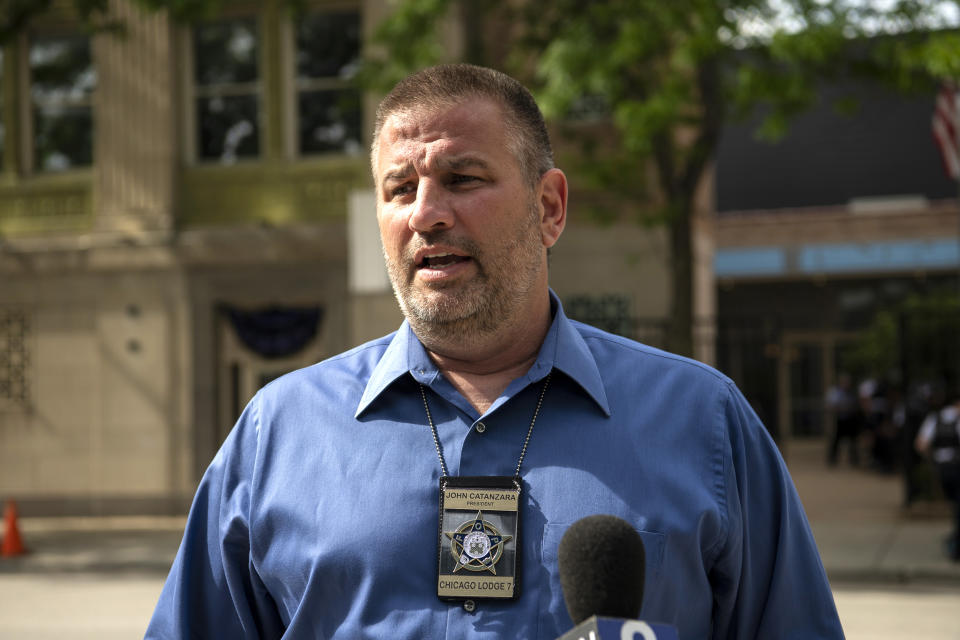 Fraternal Order of Police President John Catanzara speaks to reporters outside the FOP lodge in Chicago, on June 5, 2020. (Tyler LaRiviere / Sun Times via AP file)