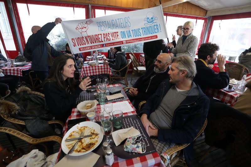 A restaurant in the French Riviera city of Nice opens for lunch in defiance of nationwide COVID-19 rules