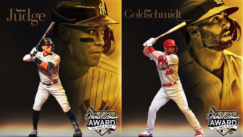 賈吉（Aaron Judge）、葛舒密特（Paul Goldschmidt）獲得漢克阿倫獎。（圖／翻攝自MLB推特）