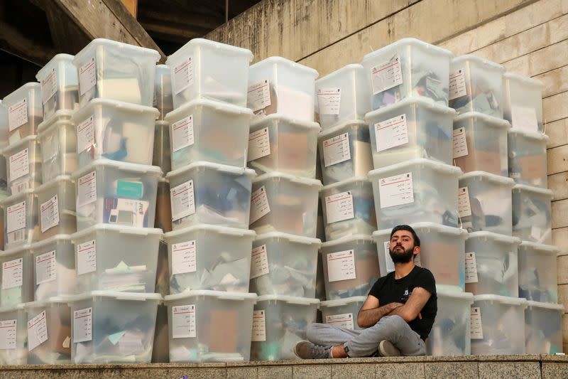 FILE PHOTO: Lebanese await the official election results for the rest of the districts in Lebanon's parliamentary election, in Jdeideh