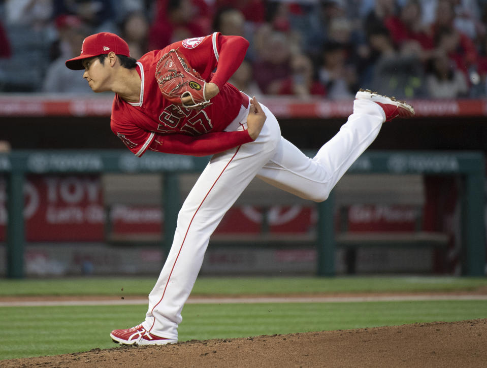 Shohei Ohtani is scheduled to pitch on Sunday after a nearly three-month absence with a UCL injury. (AP)