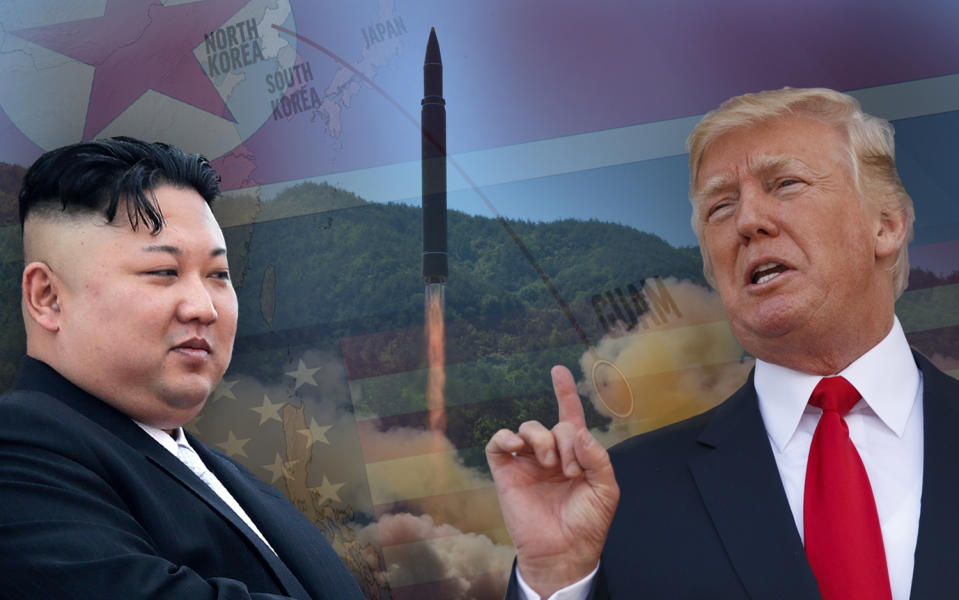 Kim Jong Un, Donald Trump. (Yahoo News photo illustration; photos: AP, Evan Vucci/AP, KCNA via Reuters, AP)