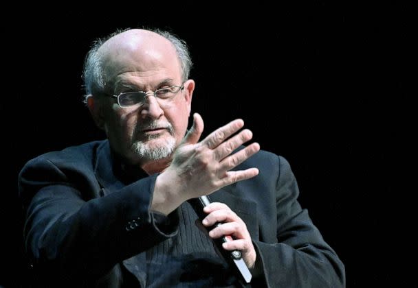 PHOTO: Salman Rushdie speaks as he presents his book 'Quichotte' at the Volkstheater in Vienna, Austria, Nov. 16, 2019.  (APA/AFP via Getty Images)