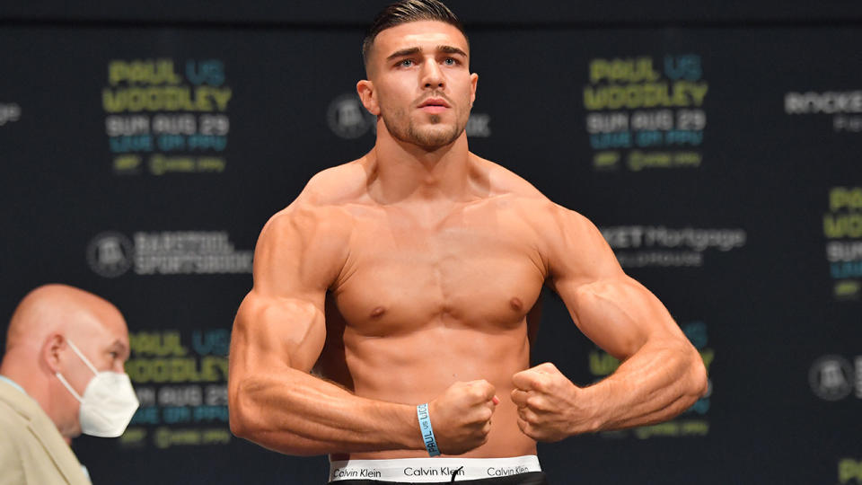 Tommy Fury, pictured here at the weigh-in prior to his fight with Anthony Taylor.