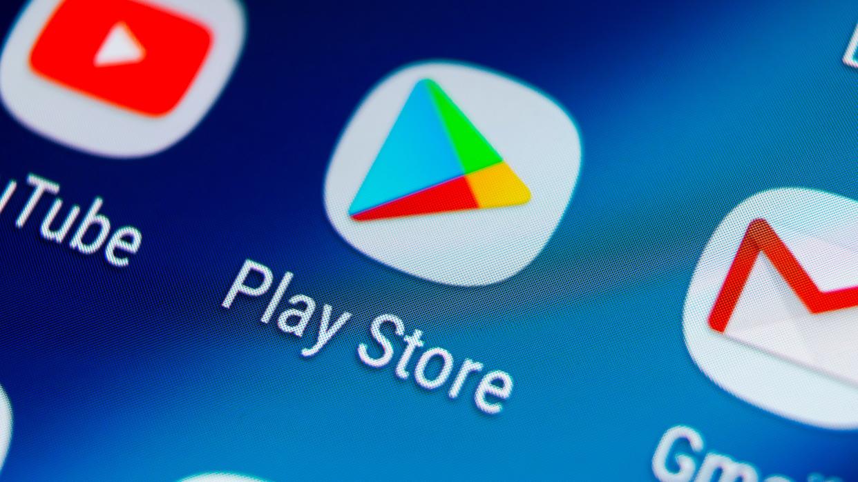  A picture showing the Google Play Store app icon on a smartphone. 