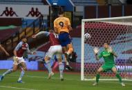 Dominic Calvert-Lewin heads an effort goalwards