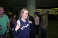 <p>Alicia Silverstone arrives at Miami International Airport in April 2005. </p>