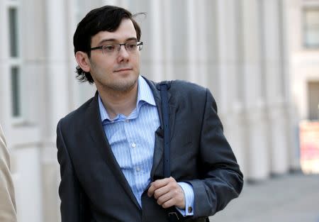 Martin Shkreli, former chief executive officer of Turing Pharmaceuticals and KaloBios Pharmaceuticals Inc, arrives for his trial at U.S. Federal Court in Brooklyn, New York, U.S., July 21, 2017. REUTERS/Brendan McDermid