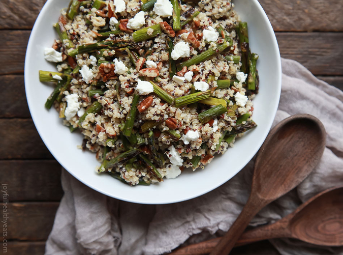 Creamy Goat Cheese Asparagus Quinoa Salad