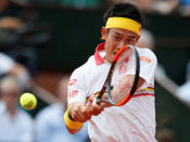 Tennis - French Open - Roland Garros, Paris, France - May 30, 2018 Japan's Kei Nishikori in action during his second round match against France's Benoit Paire REUTERS/Pascal Rossignol