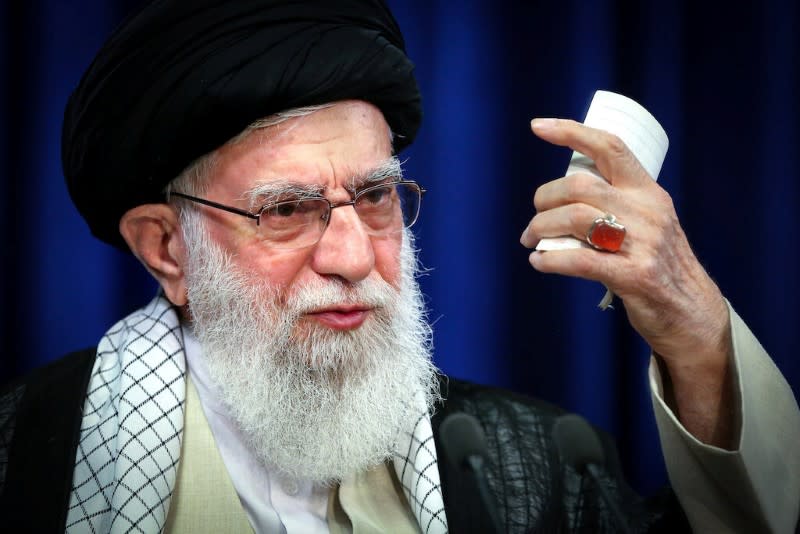 Iran's Supreme Leader Ayatollah Ali Khamenei delivers a televised speech, in Tehran