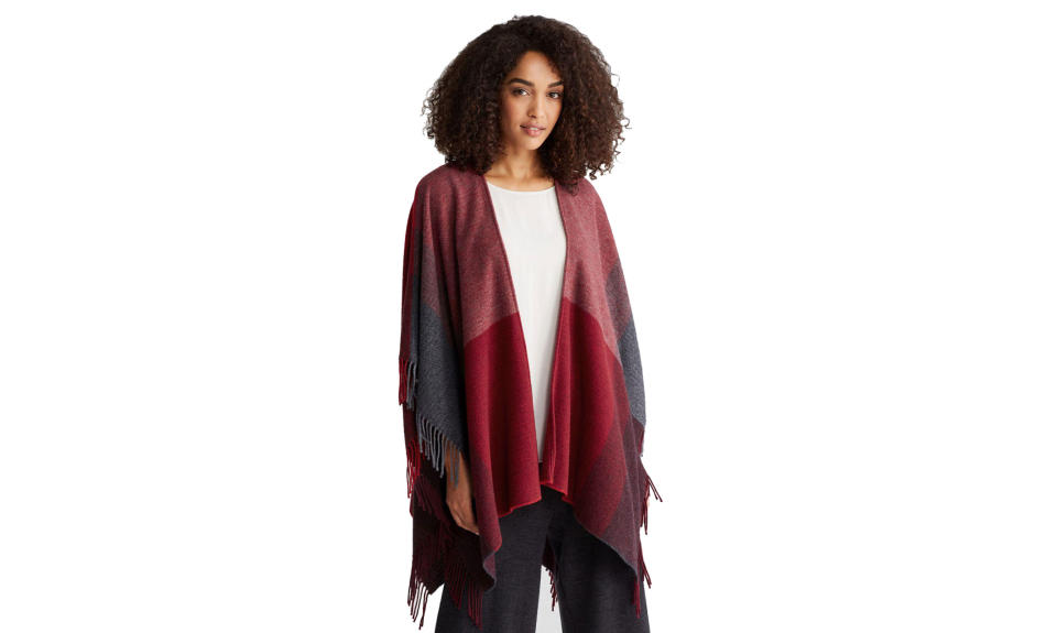 <p>Whether your mom enjoys cozying up with a nice glass of wine or cup of tea, this patchwork poncho makes the perfect accessory.<br><br>Color Block Wool Serape, $79, <a rel="nofollow noopener" href="https://www.eileenfisher.com/color-block-wool-serape-r7whc-n1260/?&color=3973" target="_blank" data-ylk="slk:eileenfisher.com;elm:context_link;itc:0;sec:content-canvas" class="link ">eileenfisher.com</a> </p>