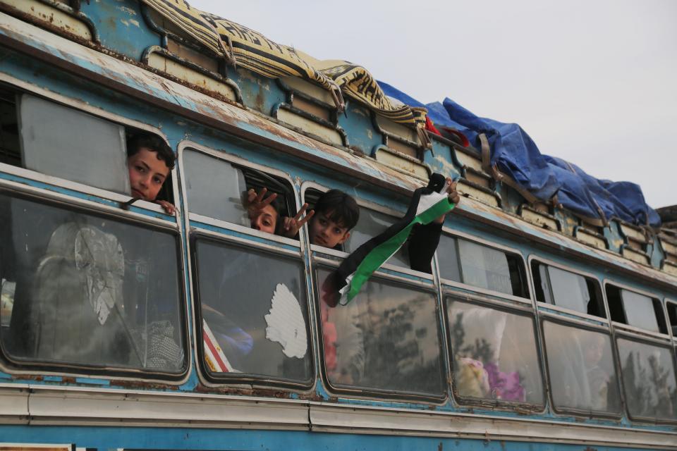 A convoy taking civilians from the Syrian city of Douma, which was subject to a suspected chemical weapons attack (Getty)