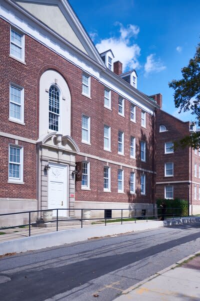 The exterior of QCNY, which is located in a former portion of the army buildings on Governors Island.