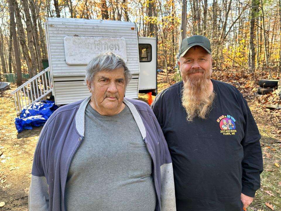 Locals have rallied to help Tom Barr (left), a Purple Heart veteran and former Eliot police chief whose home has become filled with black mold. His friend Wayne Avery (right) has helped organize an effort to find him a new home while putting him up temporarily.