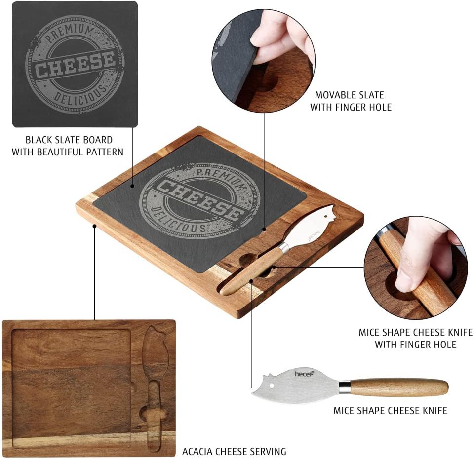 Acacia Wood Cheese Board Set with Black Slate & Cheese knife, S$26.25 (Photo: Amazon)



