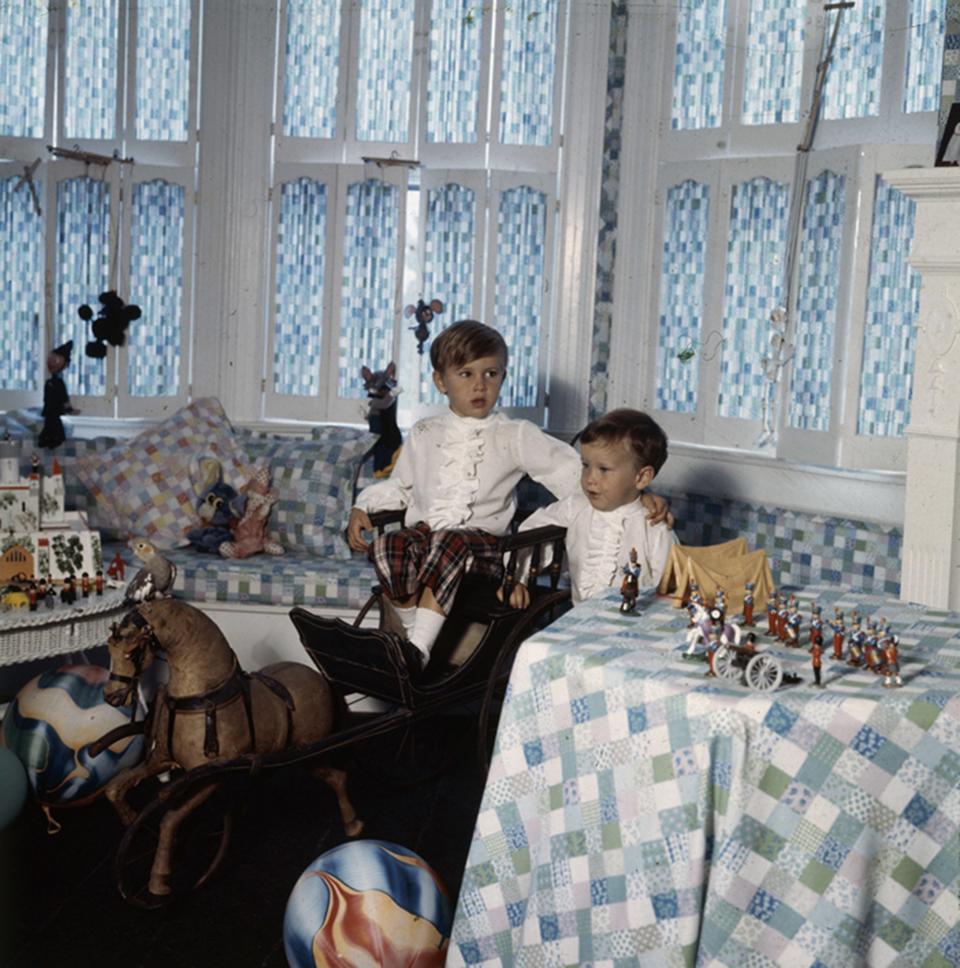 <h1 class="title">Carter Cooper and Anderson Cooper in their playroom in the Long Island home of Gloria Vanderbilt and Wyatt Cooper.</h1><cite class="credit">Photographed by Horst P. Horst, <em>Vogue</em>, April 1971</cite>