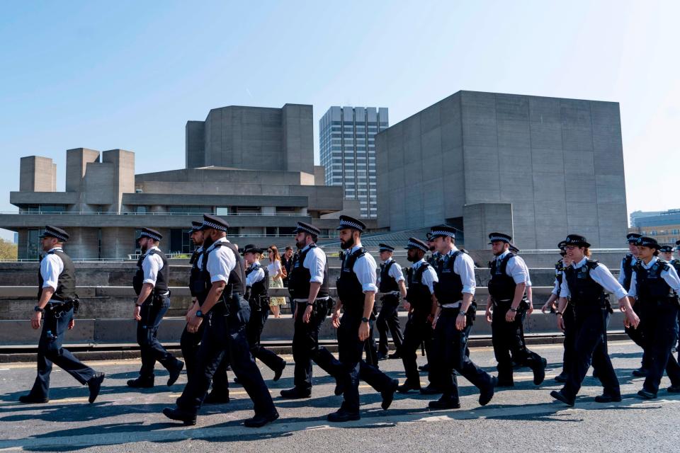 Large police numbers descended on Waterloo Bridge