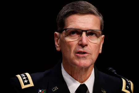 FILE PHOTO: U.S. Army General Joseph Votel, commander of the U.S. Central Command, testifies before the Senate Armed Services Committee on Capitol Hill in Washington, U.S., March 13, 2018. REUTERS/Aaron P. Bernstein/File photo