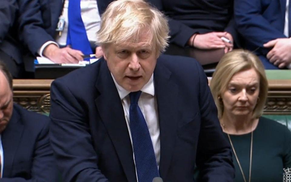 Boris Johnson speaking during a statement to MPs on the situation in Ukraine - PRU/AFP via Getty Images