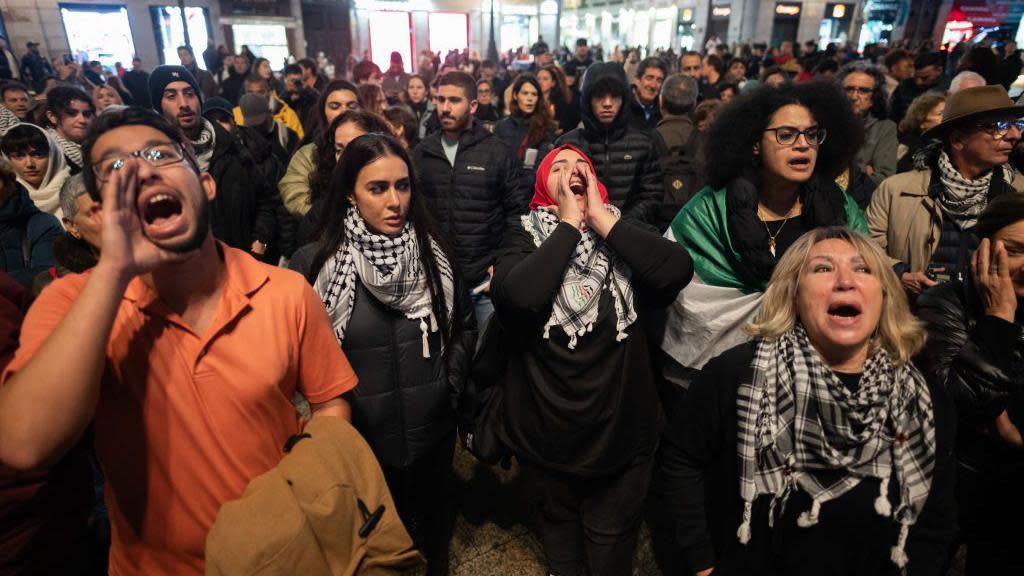 Una manifestación a favor de palestina en medio de la guerra en Gaza. 