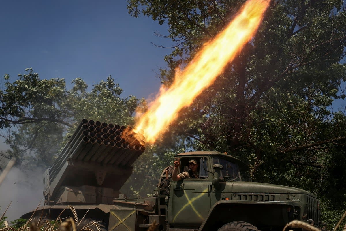 Ukrainian troops  fire a rocket launcher near the town of Avdiivka, in the Donetsk region (REUTERS)