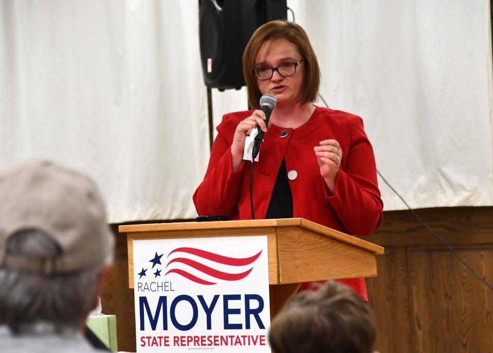 ELCO school board director Rachel Moyer announced Thursday at the Schaefferstown Fire Hall that she will challenge state Rep. Russ Diamond in the 2024 Republican Primary. "We can bring back a strong conservative voice from our district to Harrisburg," she said