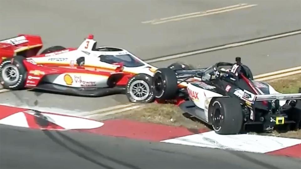 Scott McLaughlin, pictured here after crashing out of his first official race in IndyCar.