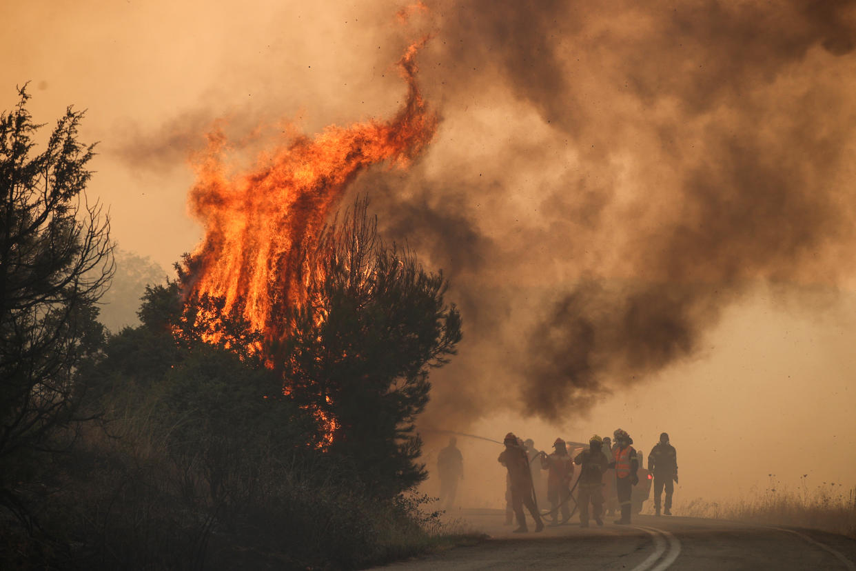 Firefighters respond to a wildfire in Evros, Greece, on Aug. 31, 2023. (Ayhan Mehmet / Anadolu Agency via Getty Images file)