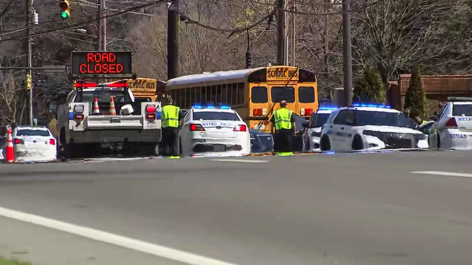 The scene of a shooting at The Covenant School, a private Christian school in Nashville, Tenn., on March 27, 2023. (WSMV)