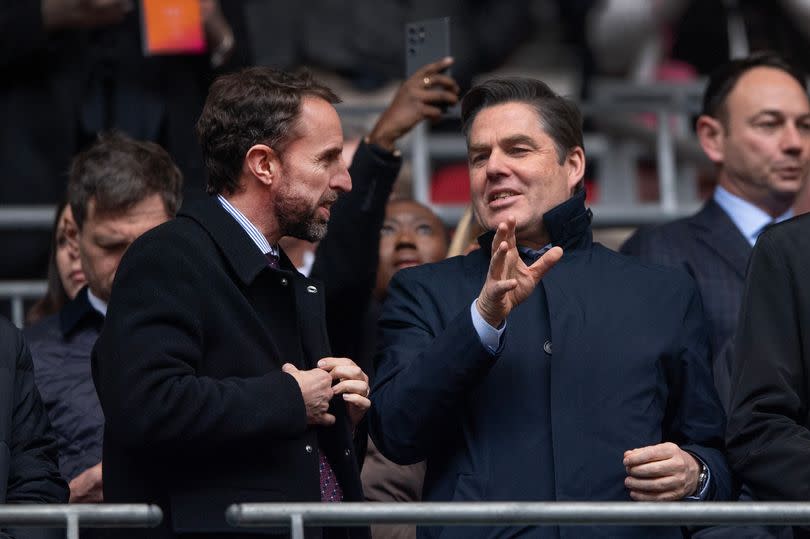 Premier League Chief Executive Richard Masters with England manager Gareth Southgate during the Carabao Cup Final match between Chelsea and Liverpool.