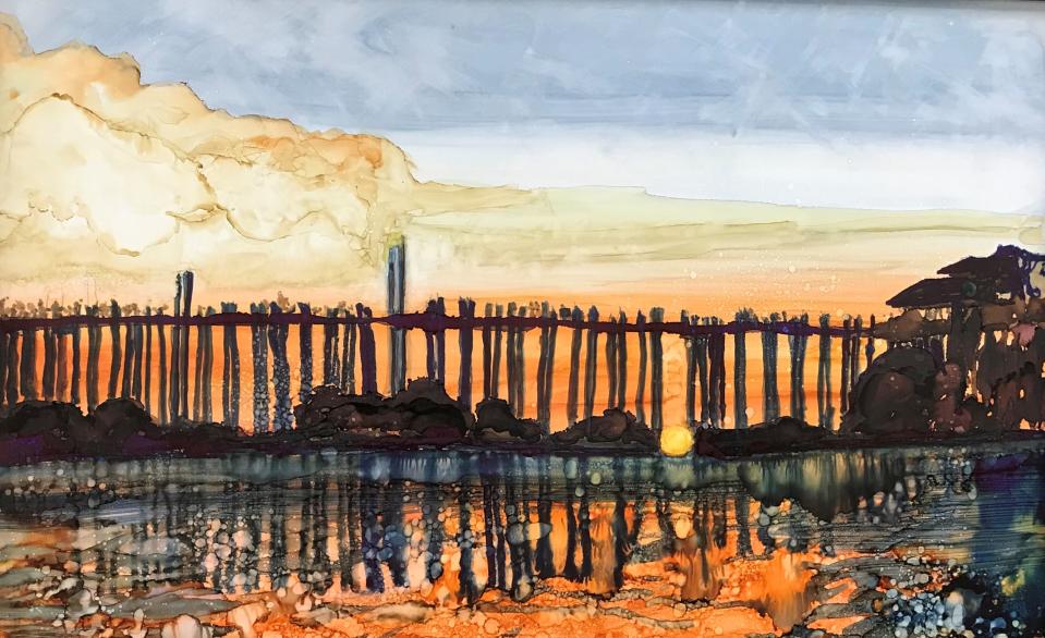 Alcohol ink painting by North State artist Kathleen Evans. The North Valley Art League's July 2022 exhibit is "Alcohol and Rust," now open at the Carter House Gallery in Caldwell Park in Redding.