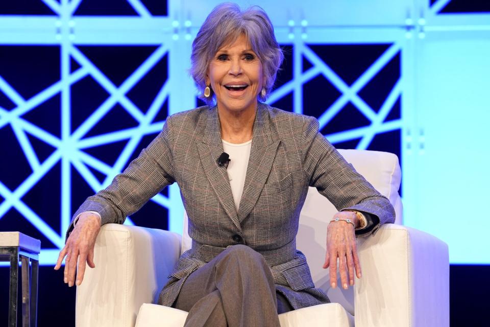 Jane Fonda, Academy Award-winning Actor, Author, Producer, Political Activist & Fitness Guru speaks on stage during 2022 Pennsylvania Conference For Women