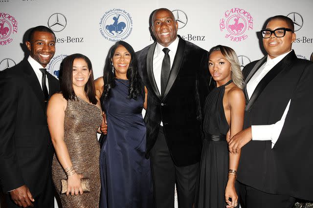 Jason LaVeris/FilmMagic Andre Johnson, Lisa Johnson, Earlitha "Cookie" Kelly, Earvin "Magic" Johnson, Elisa Johnson and EJ Johnson attend the 2014 Carousel of Hope Ball at The Beverly Hilton Hotel on October 11, 2014 in Beverly Hills, California