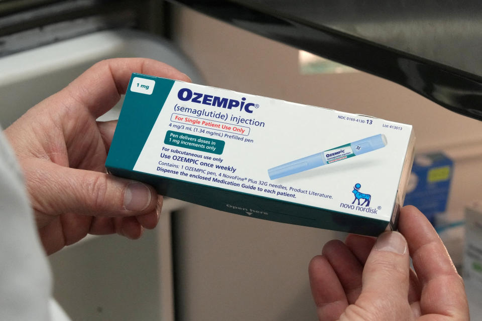 A pharmacist displays a box of Ozempic, a semaglutide injection drug used for treating type 2 diabetes and made by Novo Nordisk, at Rock Canyon Pharmacy in Provo, Utah, U.S. March 29, 2023. REUTERS/George Frey REFILE - CORRECTING MONTH